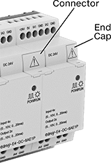 Image of ProductInUse. Front orientation. ZoomedIn view. Contains Annotated. PLC Module Connectors. Compact PLCs.